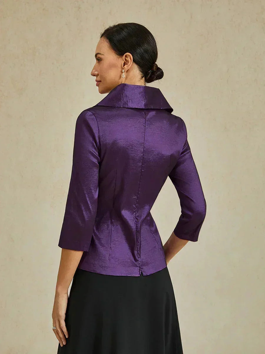 3/4 mouw stretch taffeta blouse met ceintuurdetail