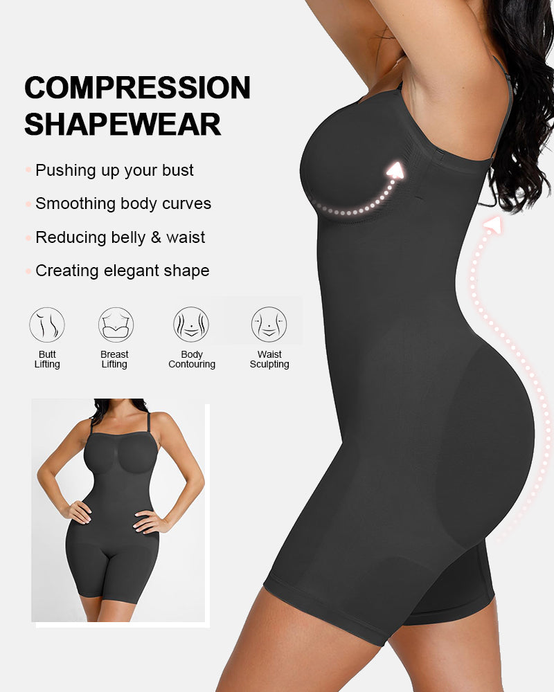 Strapless Tummy Control Seamless Bodysuit with Removable Straps