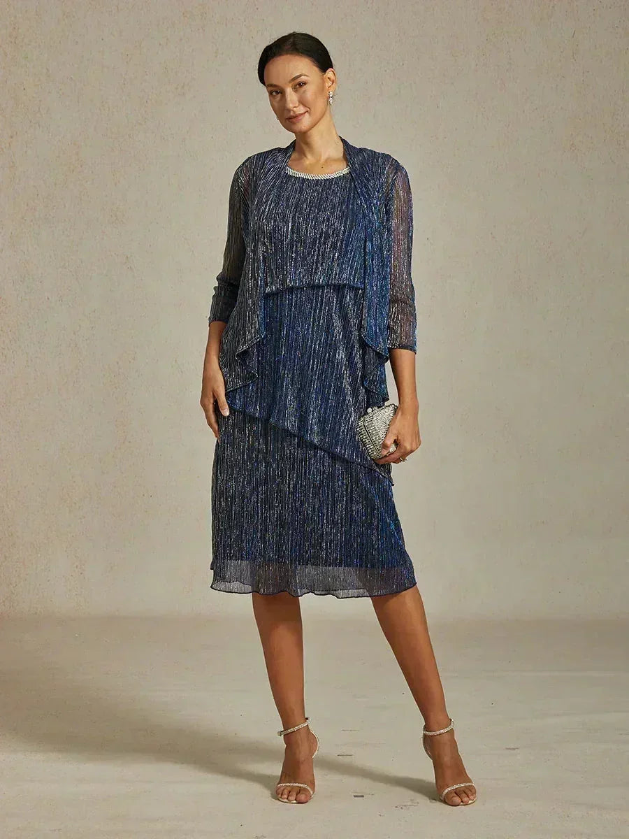 Metallic Geplooide Chiffon Lange Jasjejurk