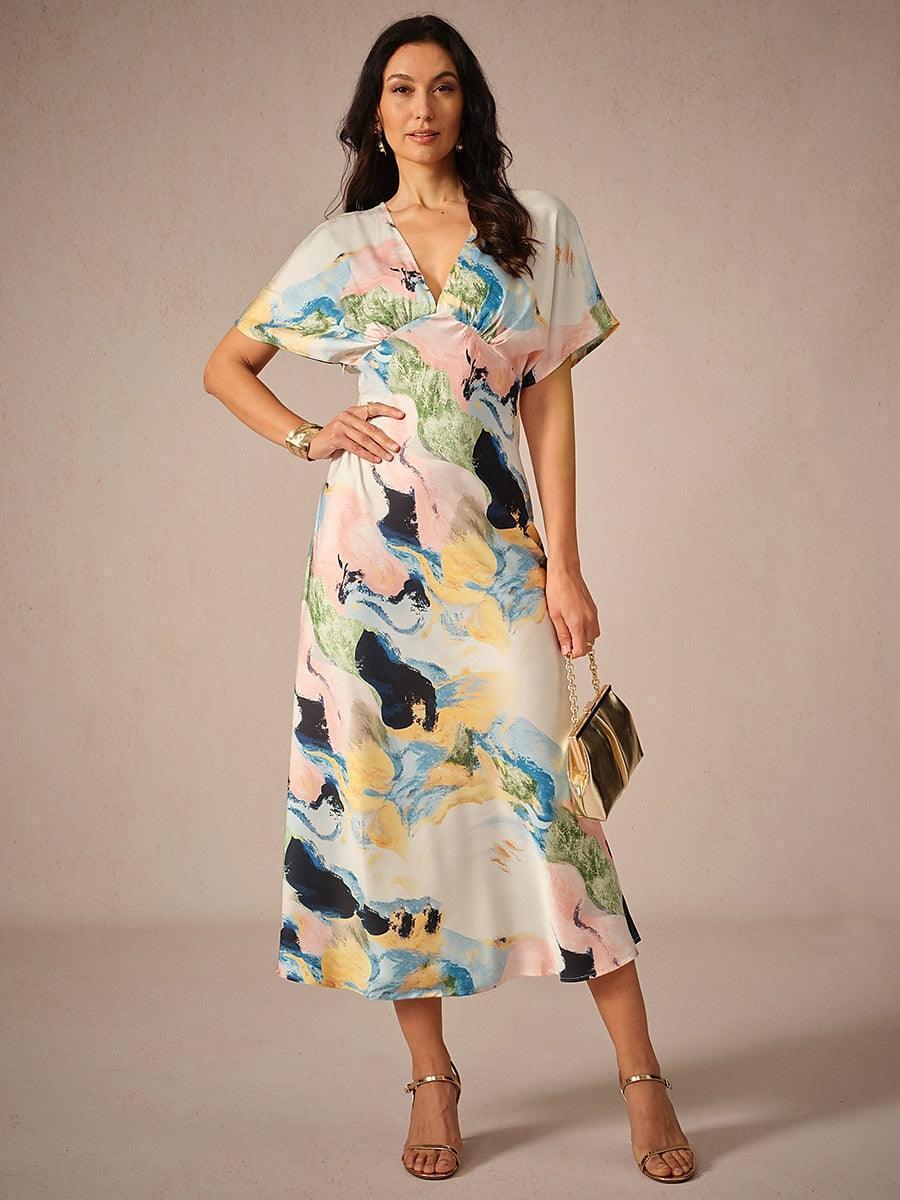 Satijn Tie-dye Marmerprint Maxi-jurk
