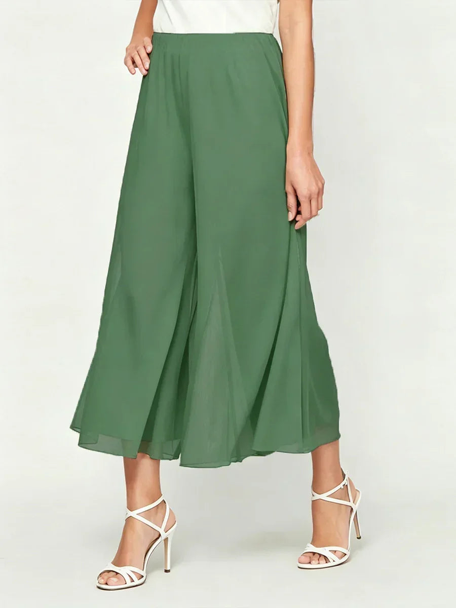 Cropped lengte rechte pijp broek met chiffon split pijp overlay