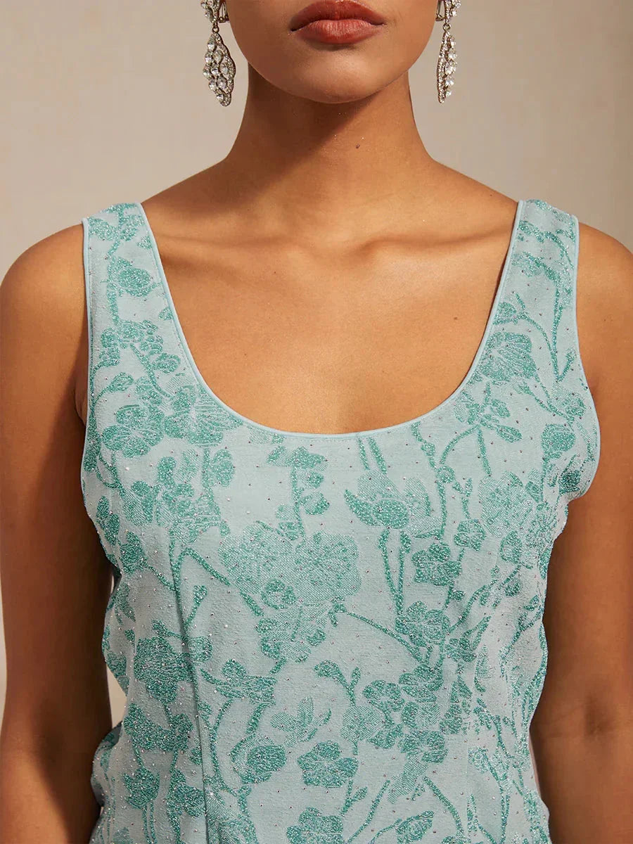 Elegant Twinset Met Mandarijnkraag En Zebraprint Met Strasssteentjes