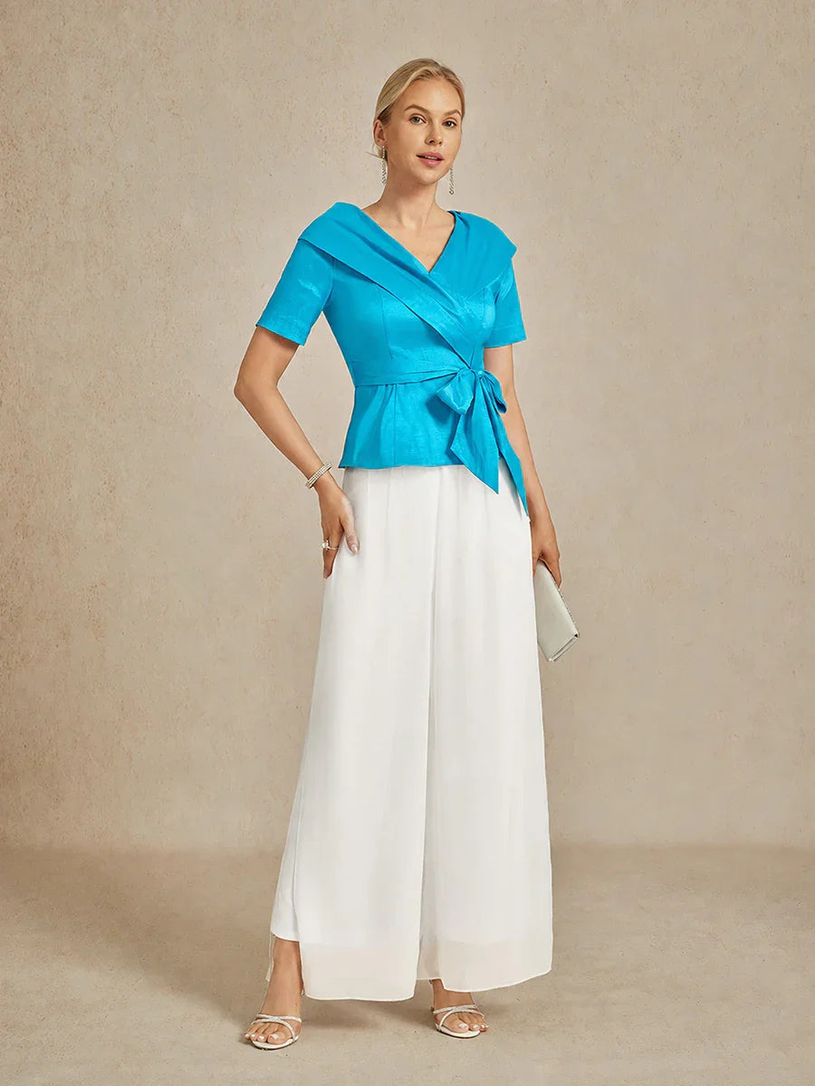 Rechte broek met chiffon split been overlay