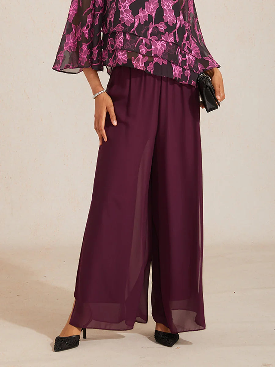 Straight Leg Pant With Chiffon Split Leg Overlay