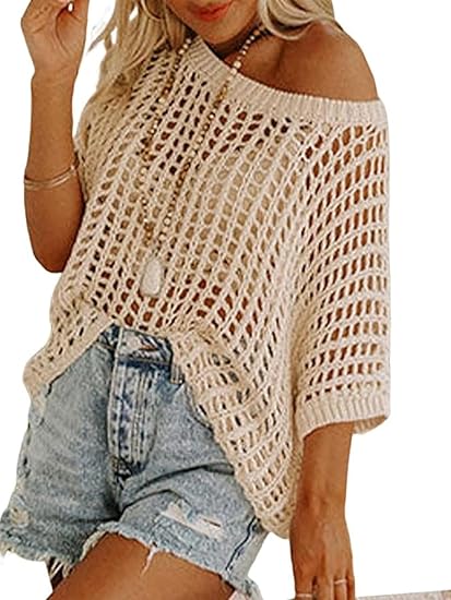 Short Sleeve Casual Crochet Knit Tops – Lightweight Summer Knit Crop Top