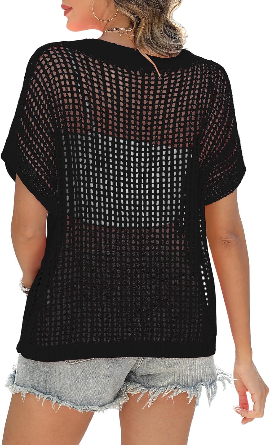 Short Sleeve Casual Crochet Knit Tops – Lightweight Summer Knit Crop Top