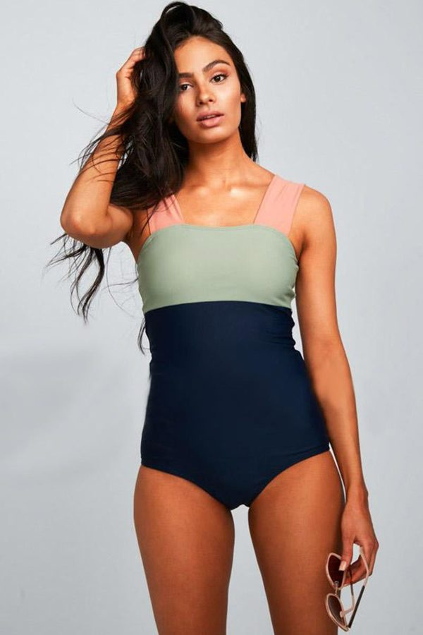 Maclair & Co. - Square Neck Pink Strap Color block One Piece Paradise