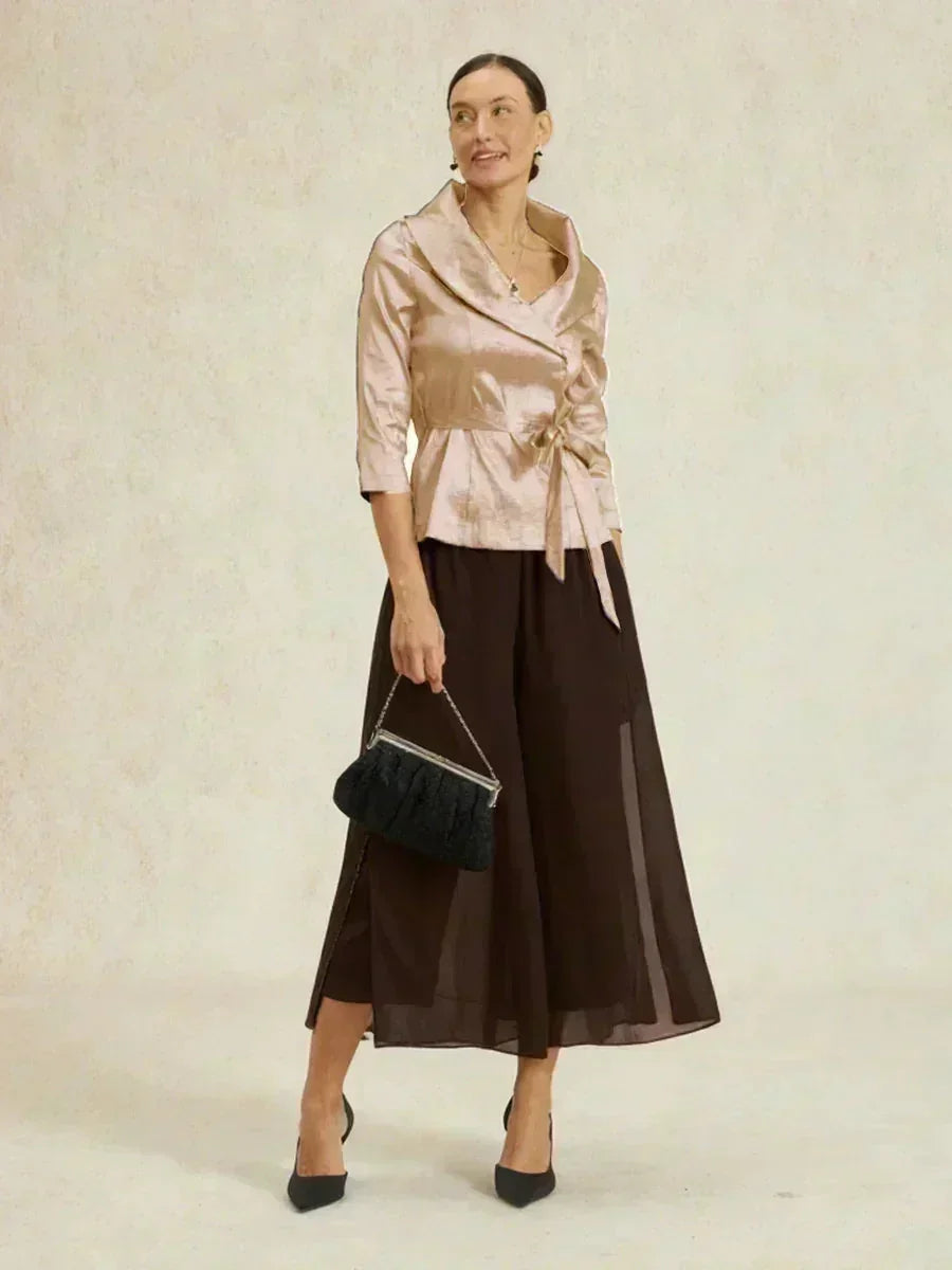 Cropped Broek Met Rechte Pijp En Chiffon Split-Overlay