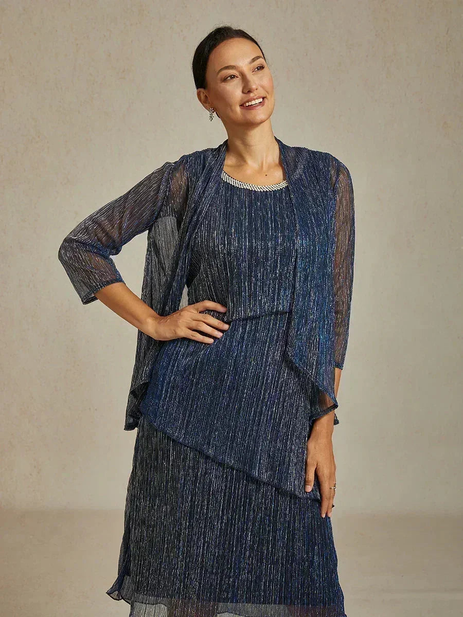 Metallic Geplooide Chiffon Lange Jasjejurk