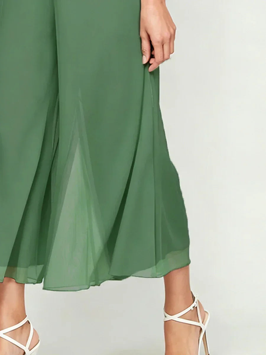 Cropped Broek Met Rechte Pijpen En Chiffon Splitpijp-Overlay