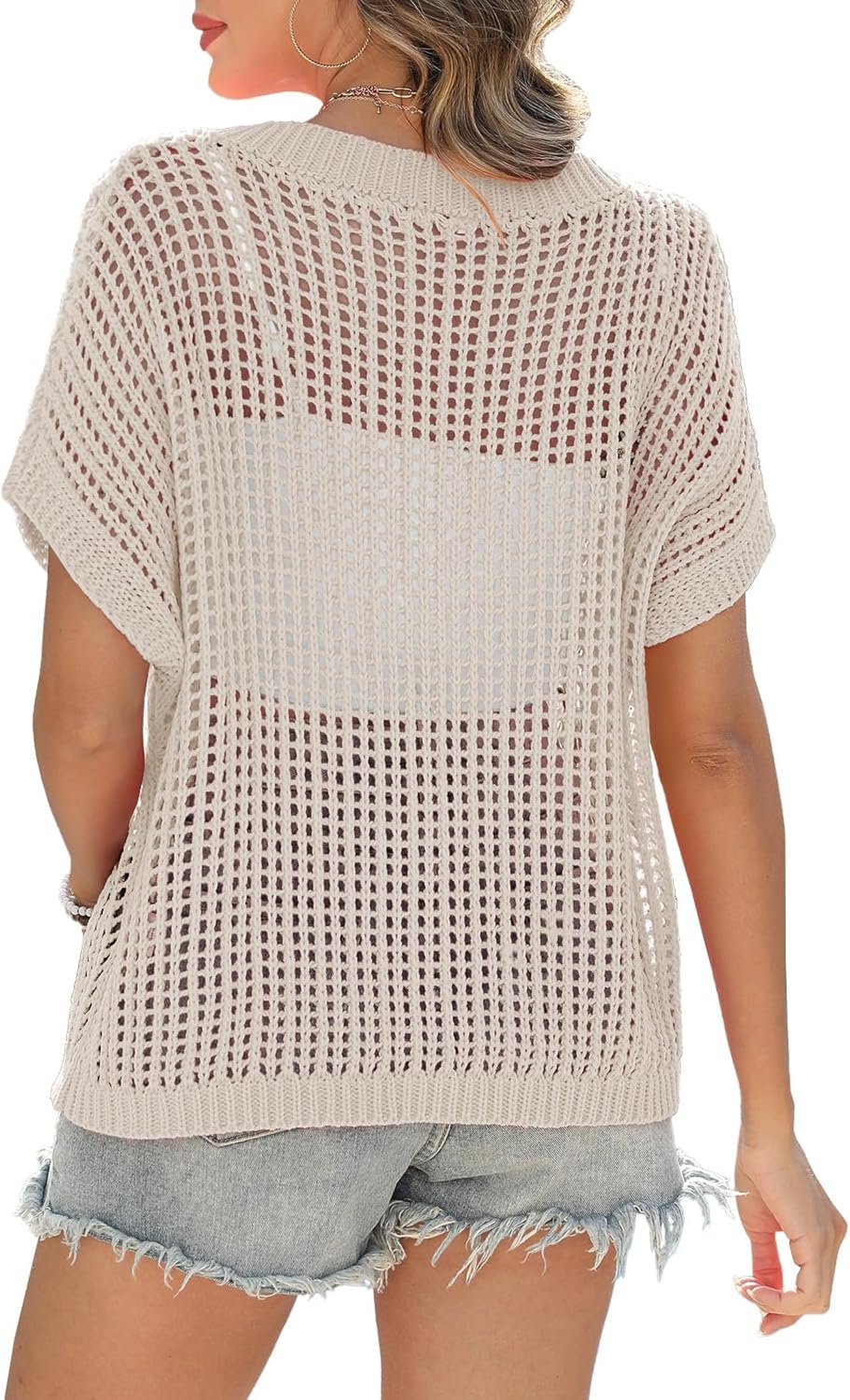 Short Sleeve Casual Crochet Knit Tops – Lightweight Summer Knit Crop Top