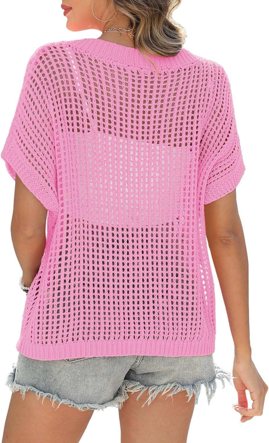 Short Sleeve Casual Crochet Knit Tops – Lightweight Summer Knit Crop Top
