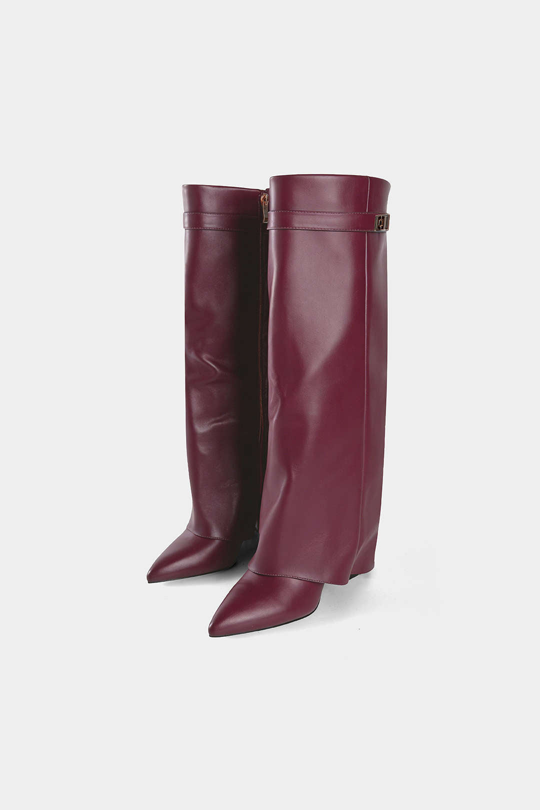 Leather Ruched Pointed Knee High Boots