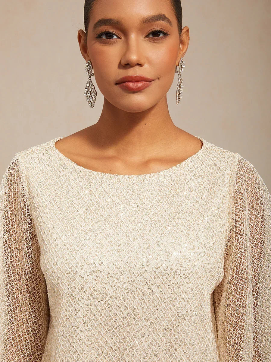 Bell Sleeves Mesh Sequin Layered Top