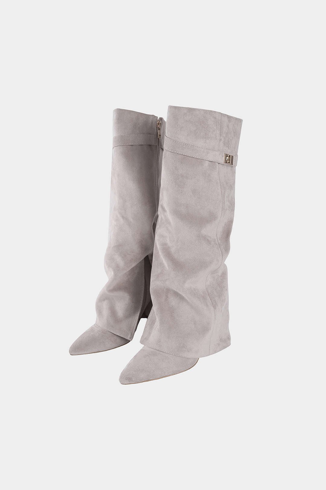 Leather Ruched Pointed Knee High Boots