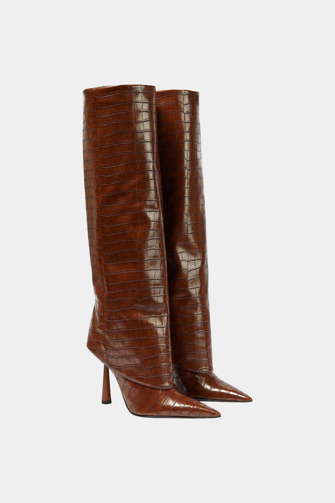 Crocodile Faux Leather Stiletto Pointed Toe Knee High Boots
