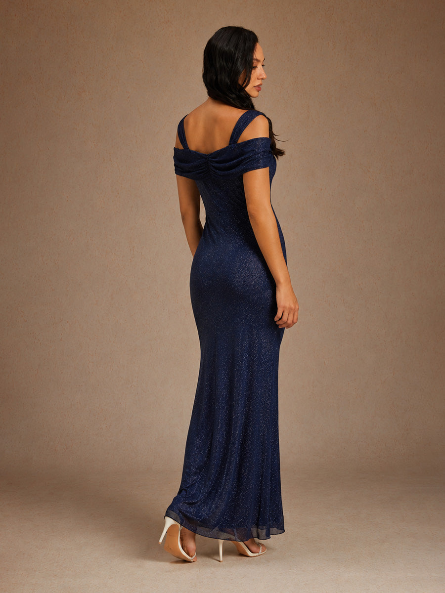 Enkellange Cold-Shoulderjurk van Glittermesh