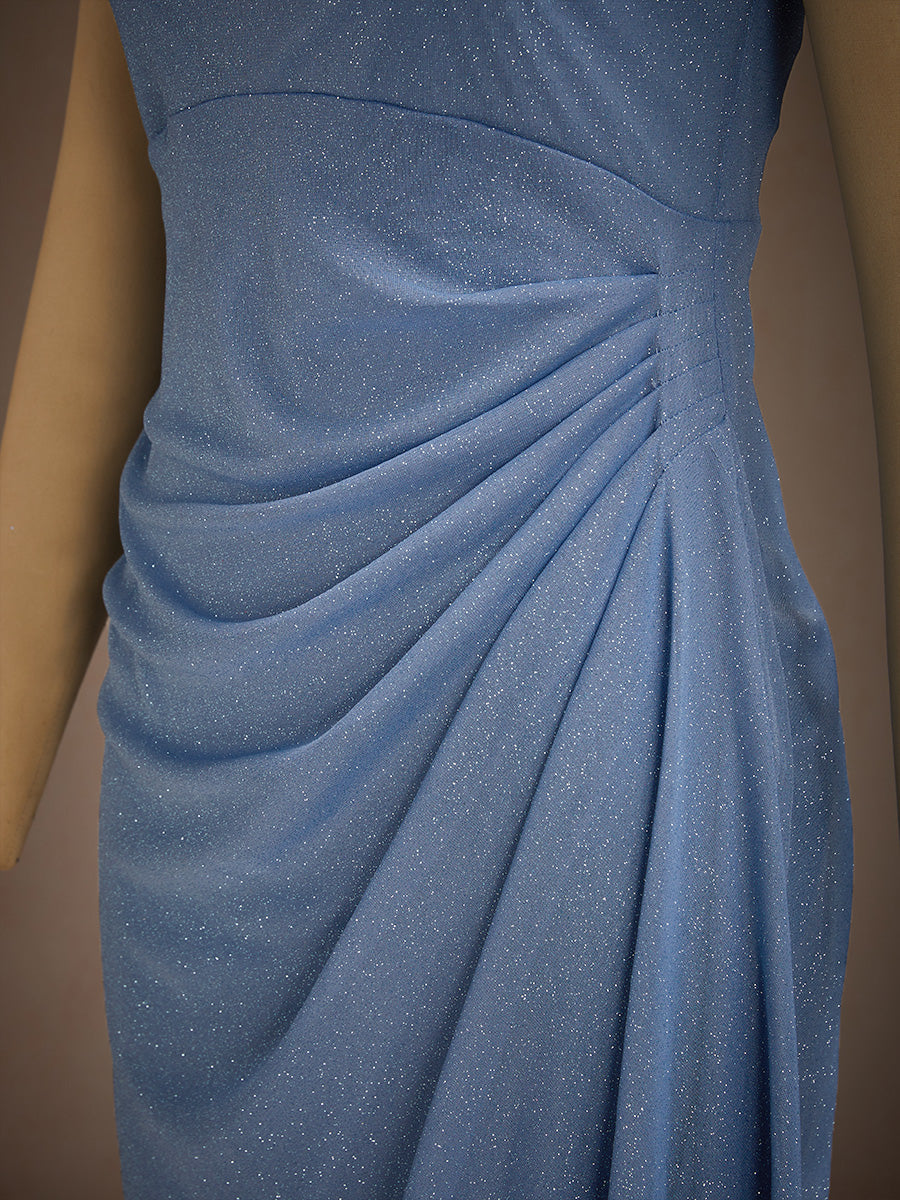 Ankle-Length Cold Shoulder Glitter Mesh Dress