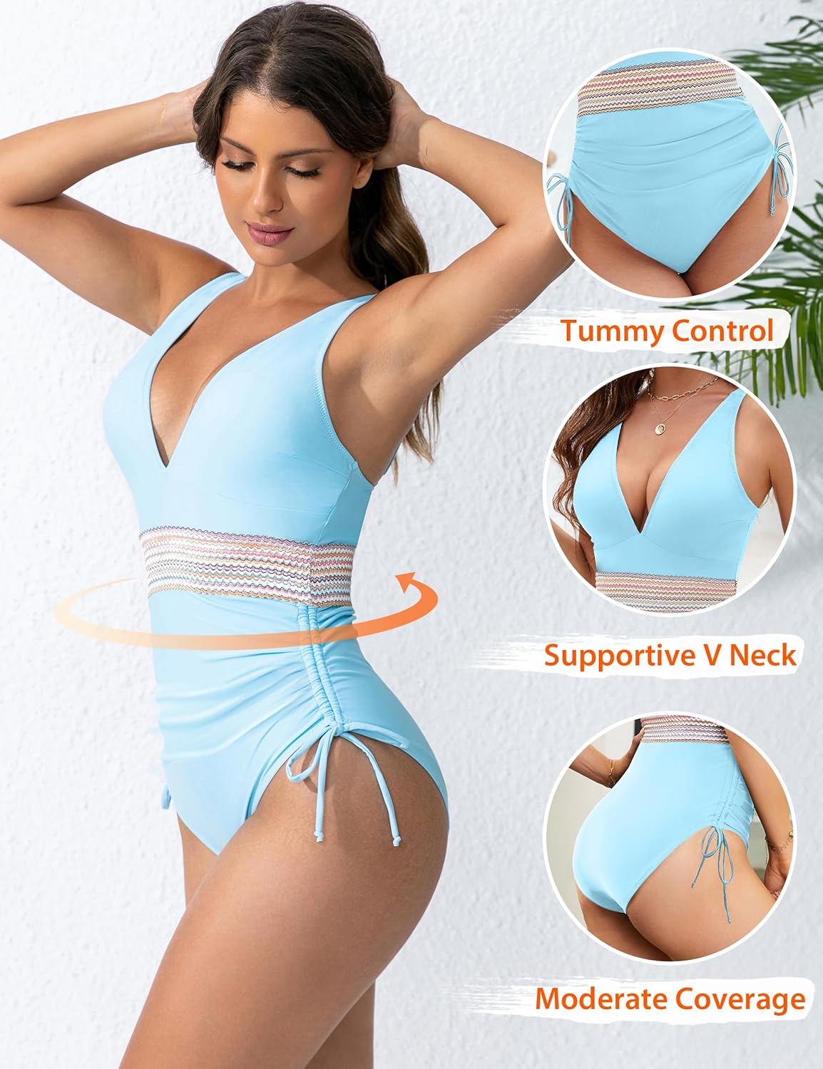 Maclair & Co. - Women Tummy Control Swimsuits One Piece Slimming Modest Bathing Suit Color Block Drawstring Swim Suits