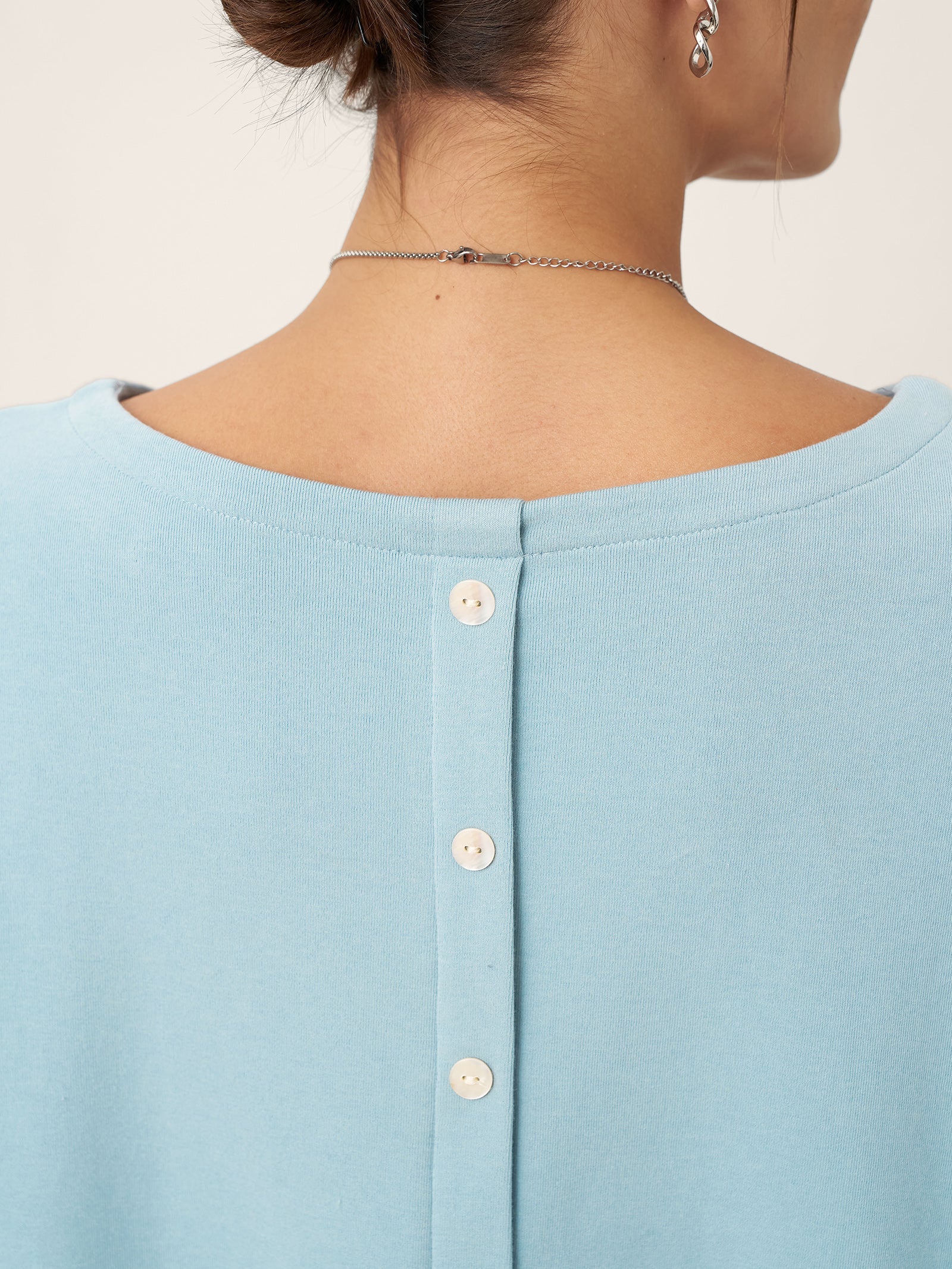 Boat Neck Button Back Long Sleeve Top AIRA