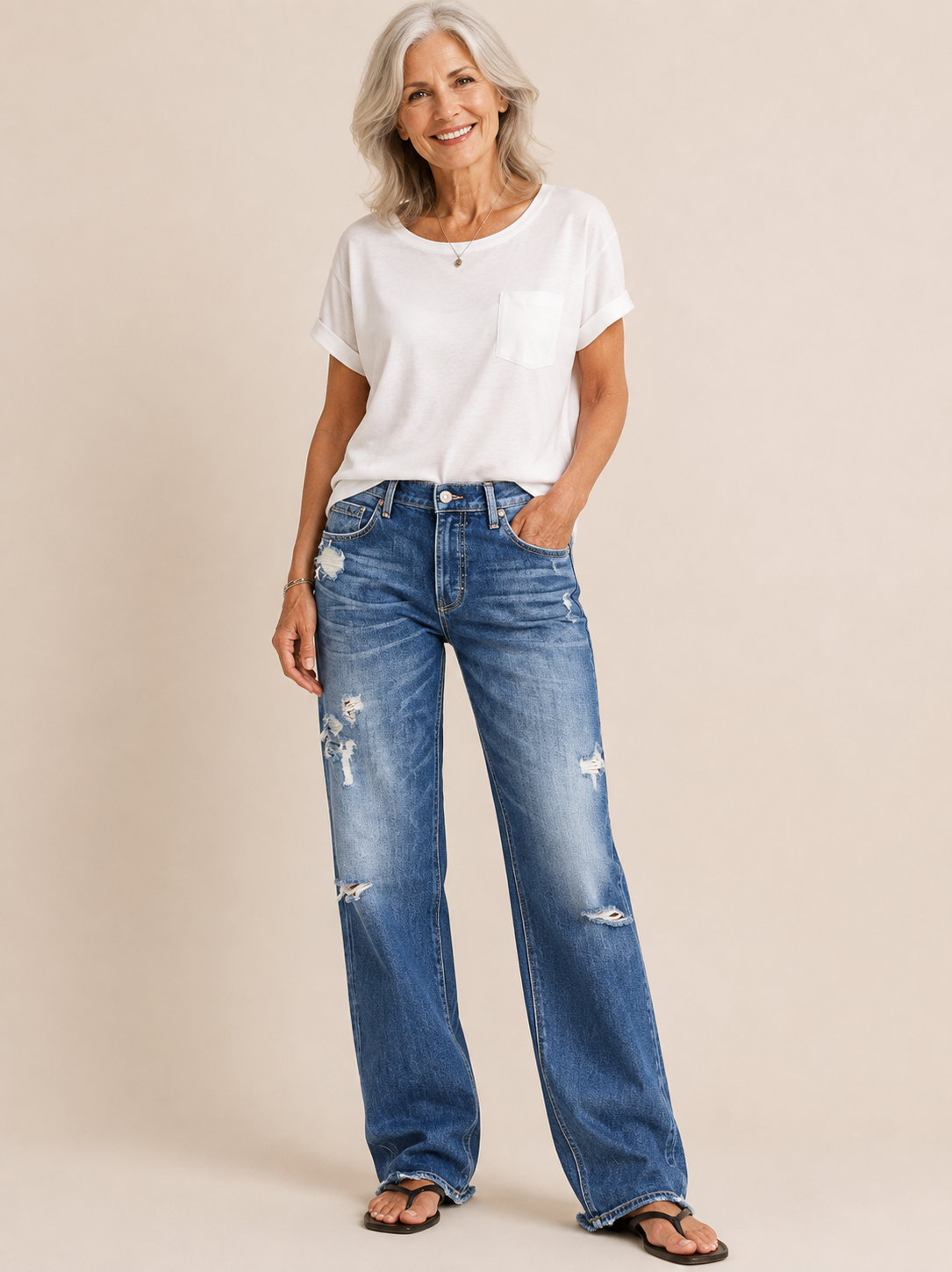 Jeans décontracté uni en denim