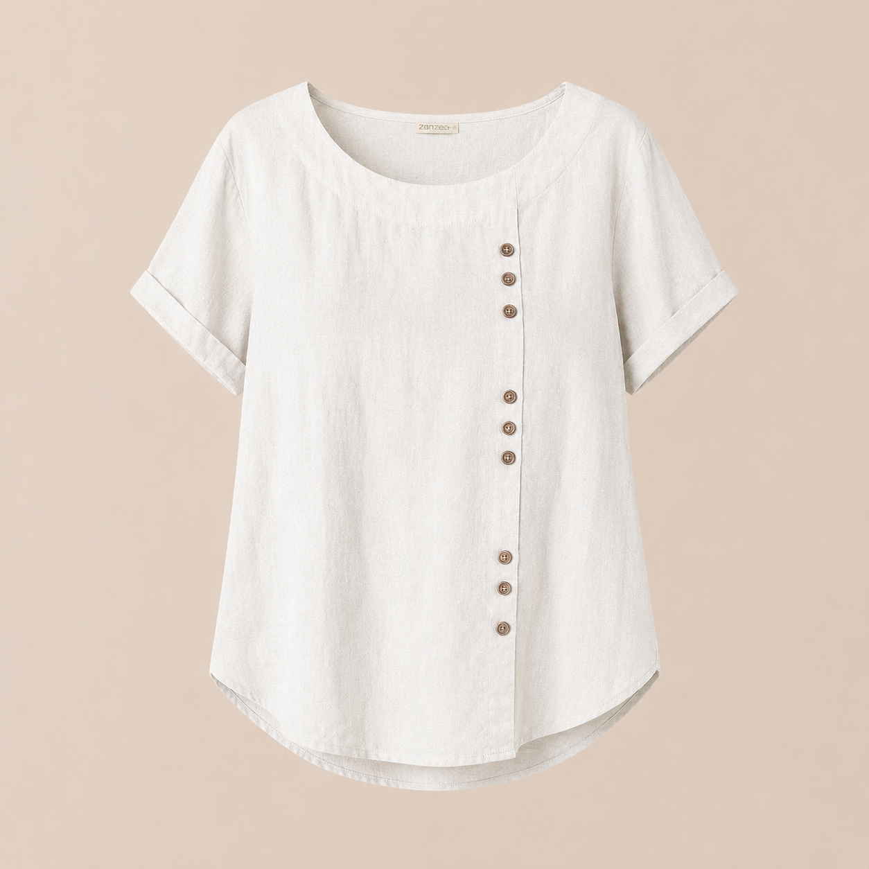 Women's Round Neck Solid Color Buttons Short Sleeves Blouse