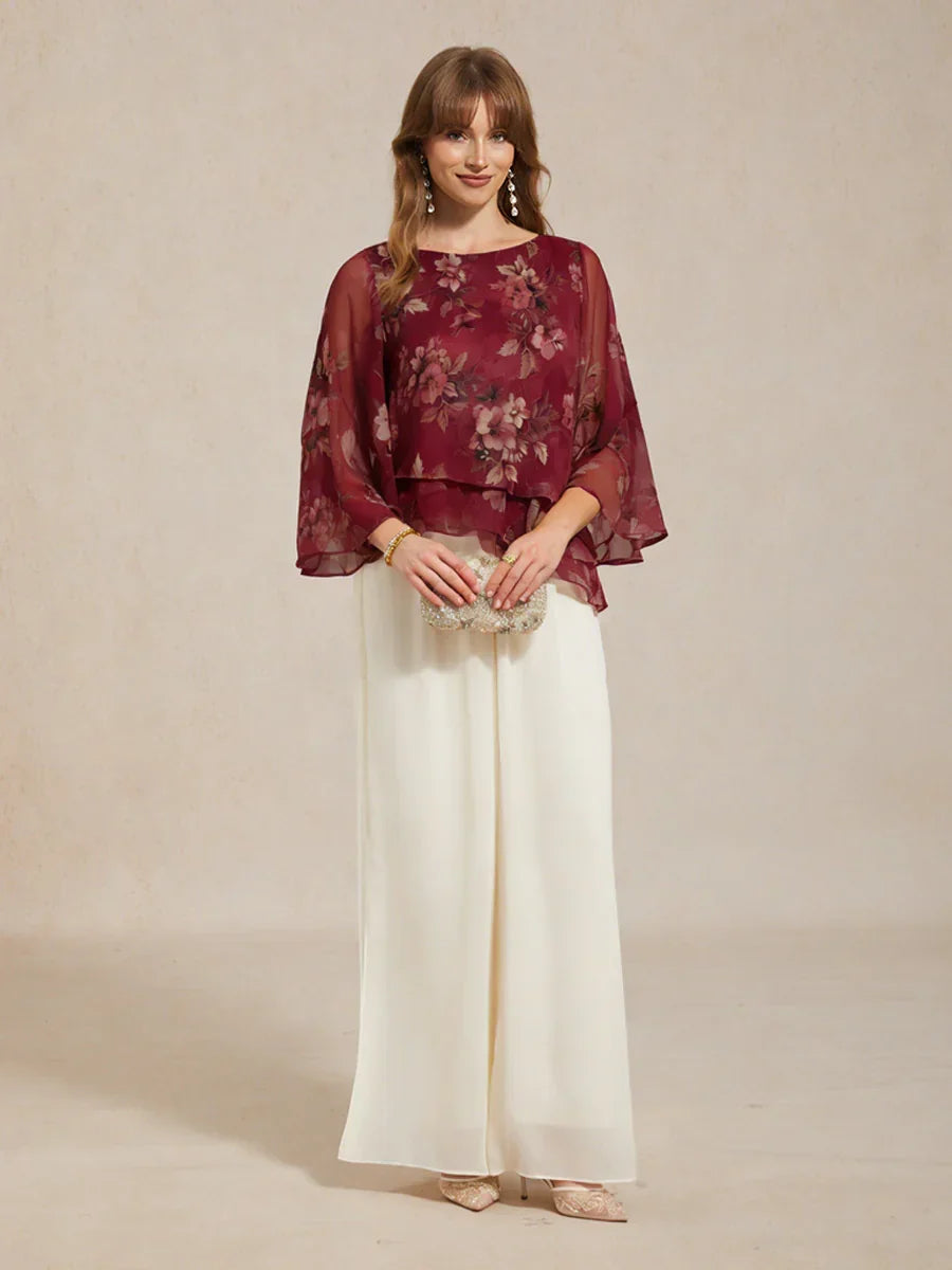 Lace Chiffon Layered Blouse with Floral Print