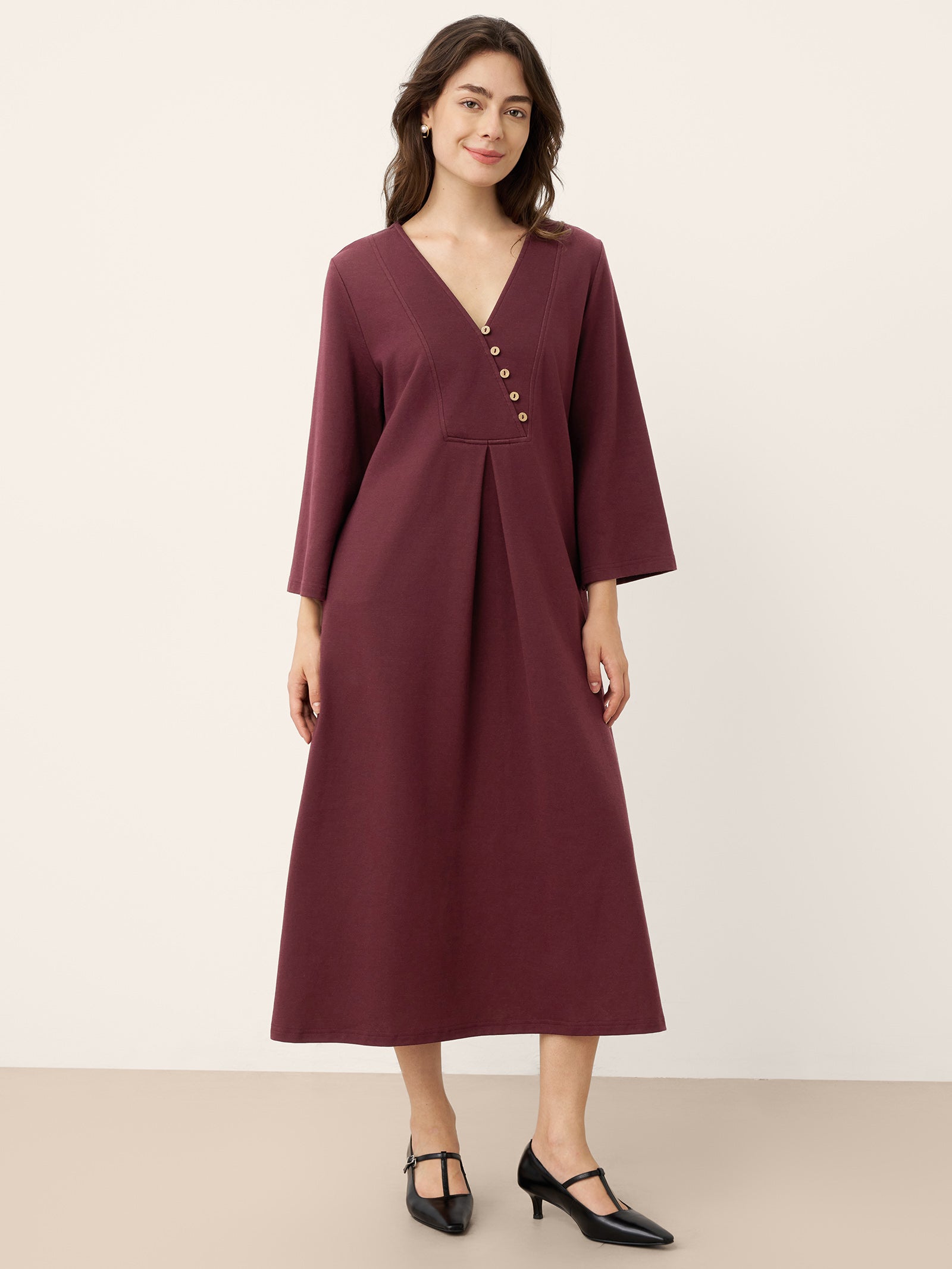 Cotton Asymmetric V-Neck Pleat Maxi Dress BELLATRIX