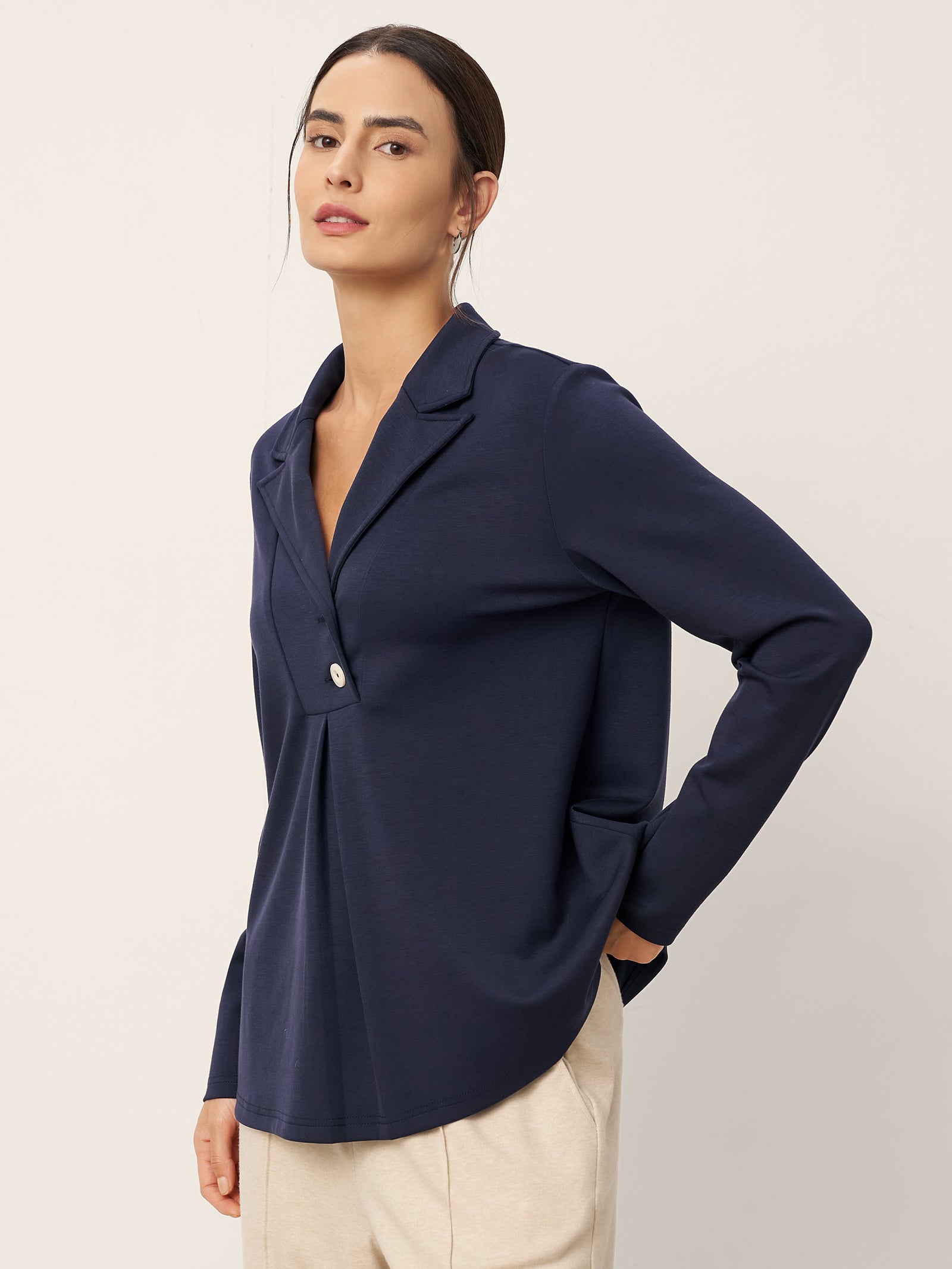Notched Pleat Long Sleeve Top JUNE