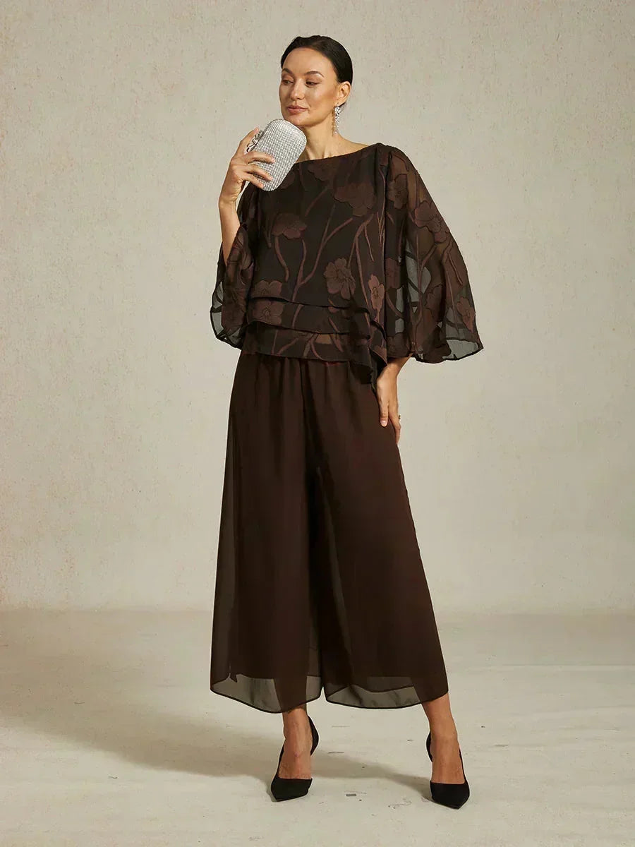 Gecropte Rechte Broek Met Chiffon Split-Overlaag