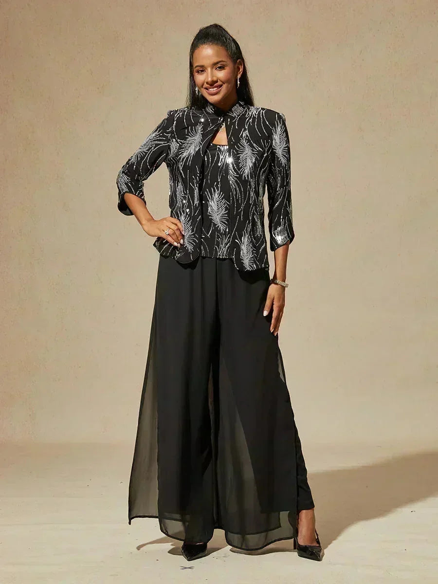Elegant Mandarijnkraag Pailletten-Twinset