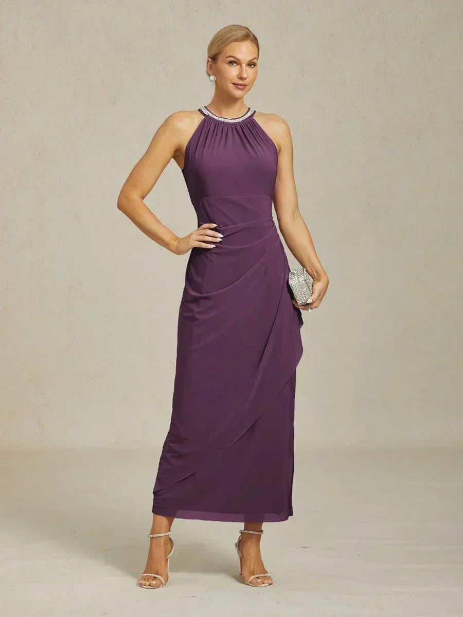 Elegante Maxi-jurk met Halter, Kralen en Ruches