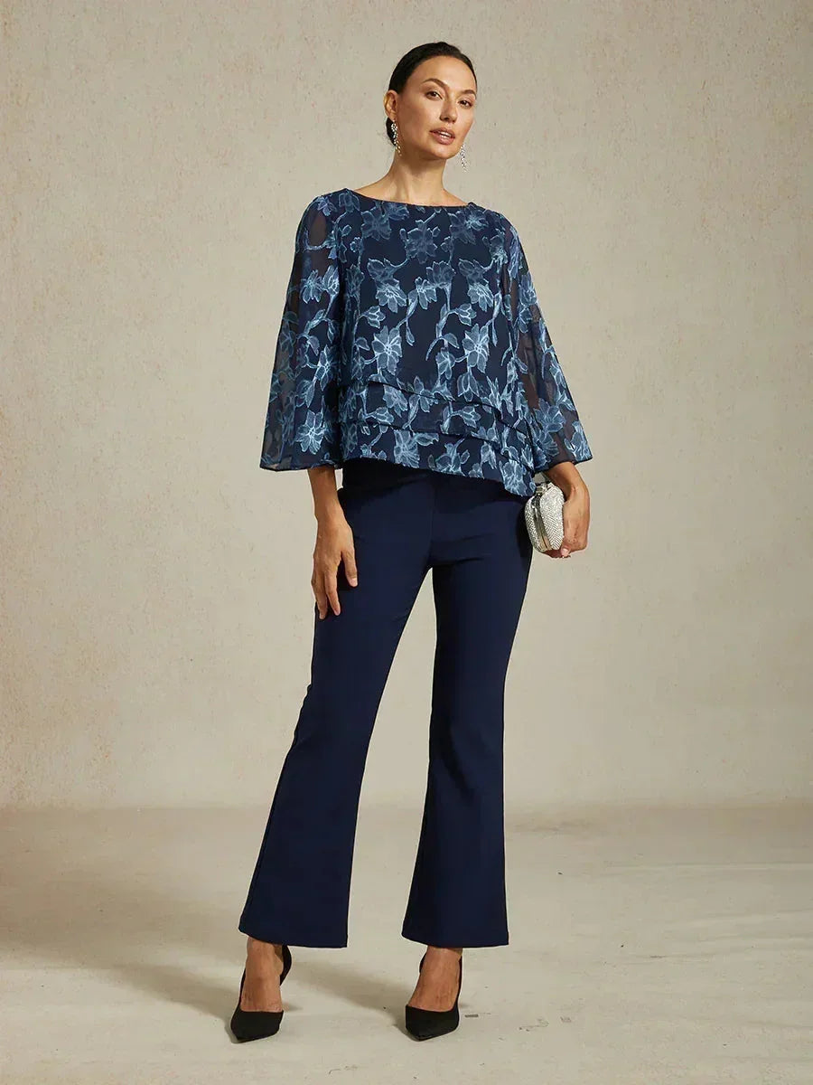 Floral Chiffon Boat Neck Blouse