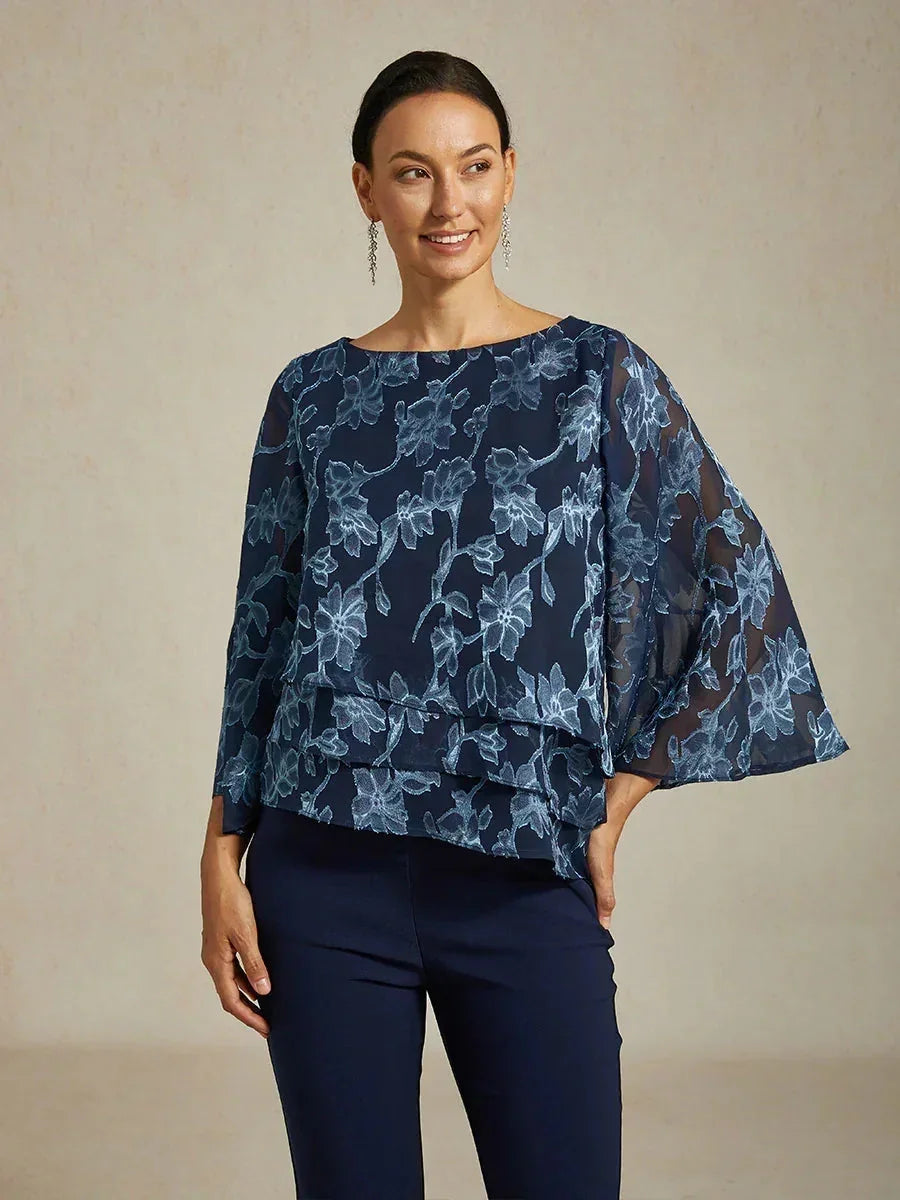 Floral Chiffon Boat Neck Blouse