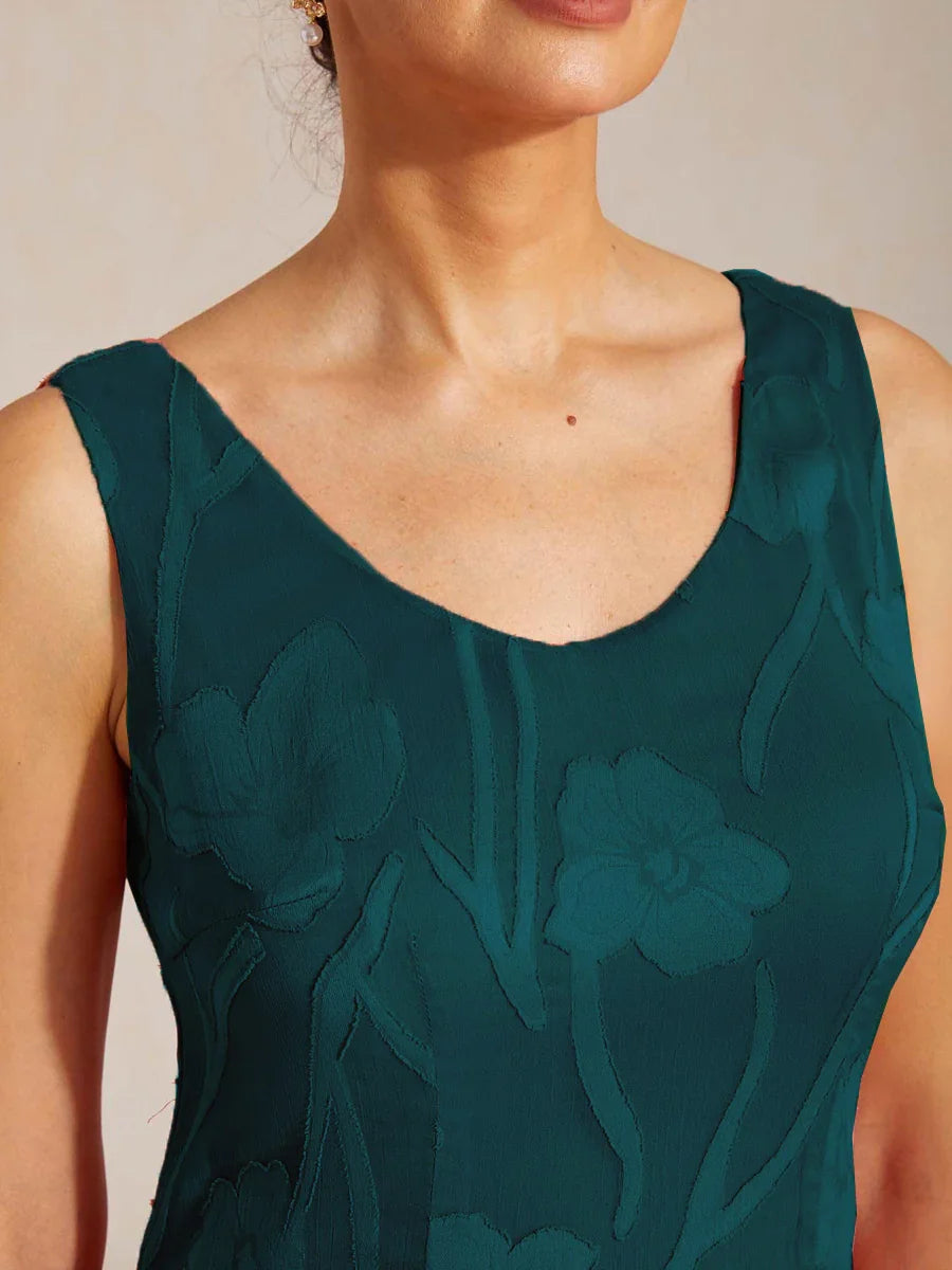 Floral Chiffon Sleeveless Evening Gown with Asymmetrical Hem