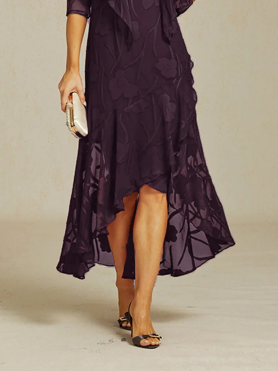 Floral Chiffon Sleeveless Evening Gown with Asymmetrical Hem