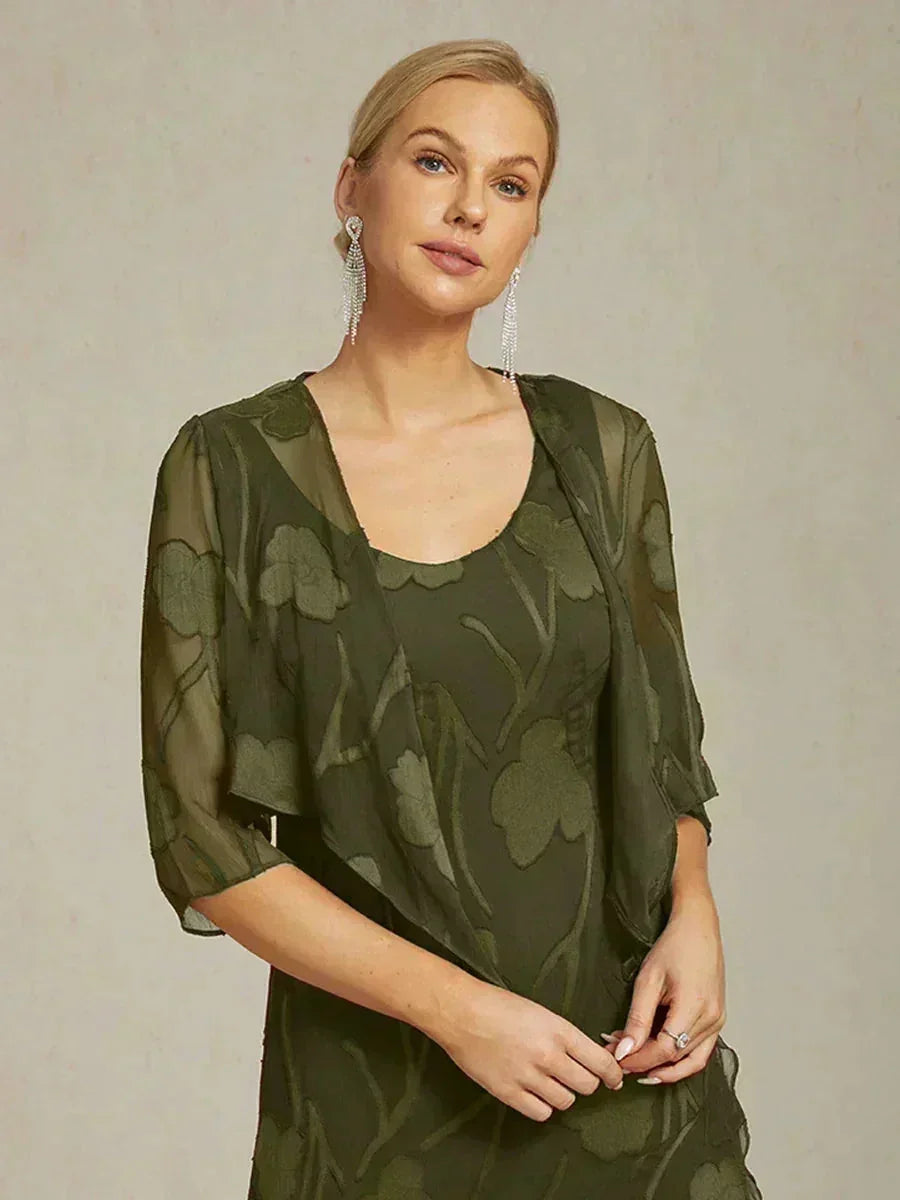 Bloemige Doorschijnende Chiffon 3/4-Mouw Bolero