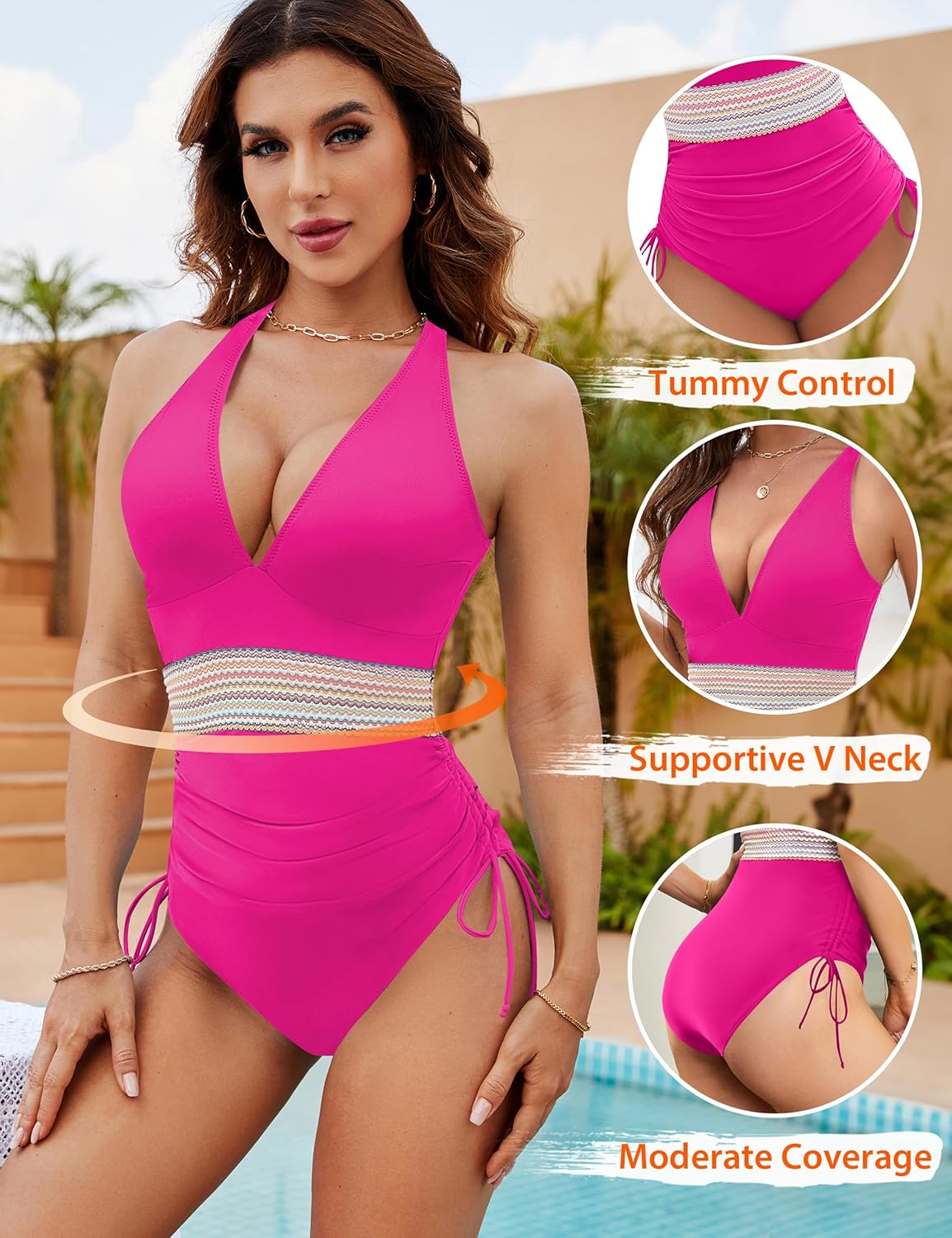 Maclair & Co. - Women Tummy Control Swimsuits One Piece Slimming Modest Bathing Suit Color Block Drawstring Swim Suits