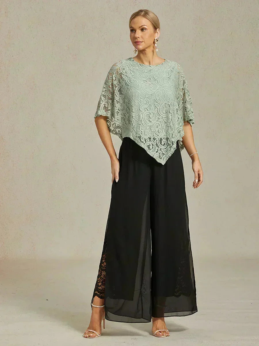 Broek Met Rechte Pijpen Met Chiffon Overlay En Gespleten Pijp