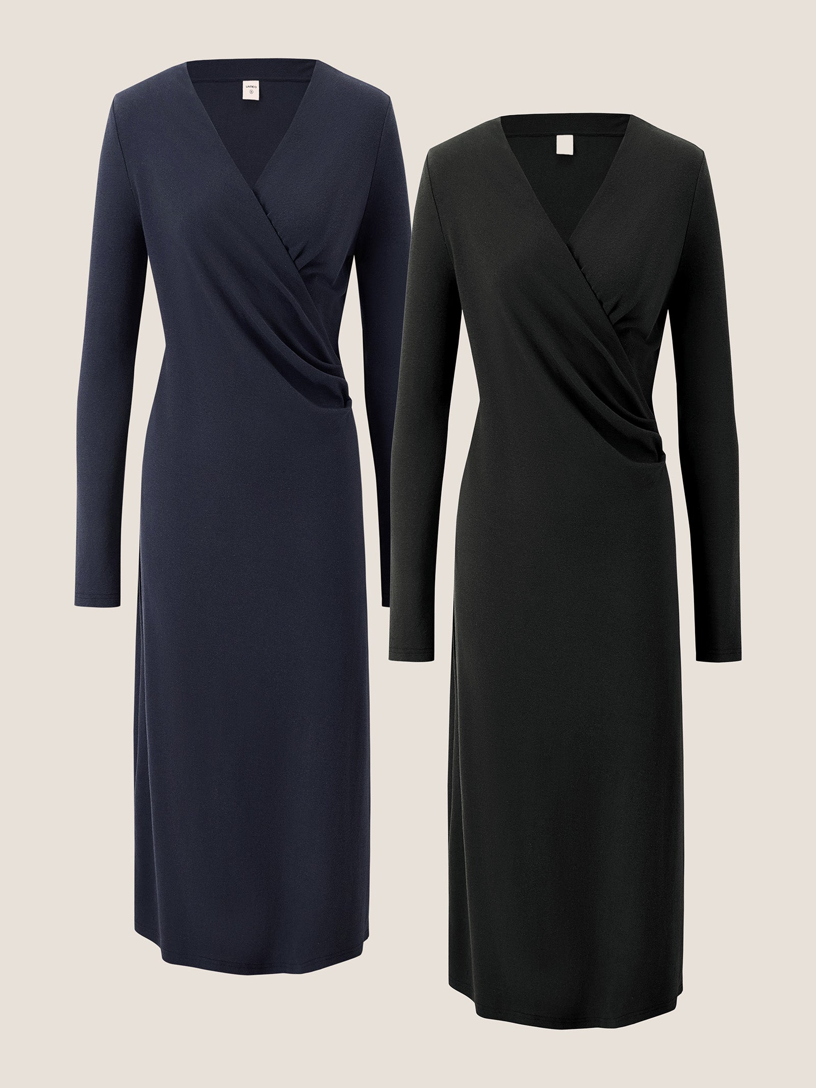 Crossover V-Neck Wrap Stretch Midi Dress MARNIE