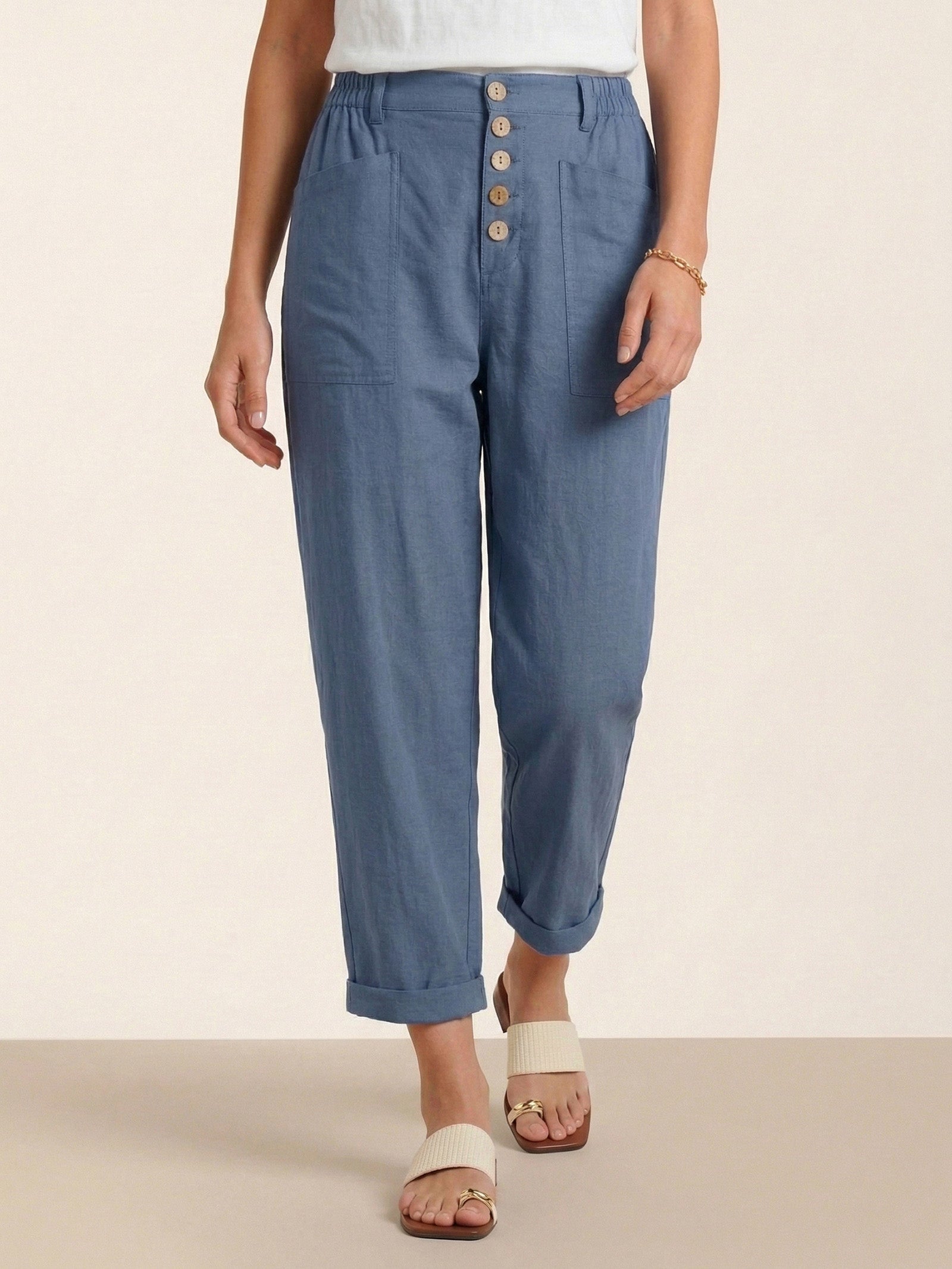 Linen Simple Button Fly Trousers HEIDI