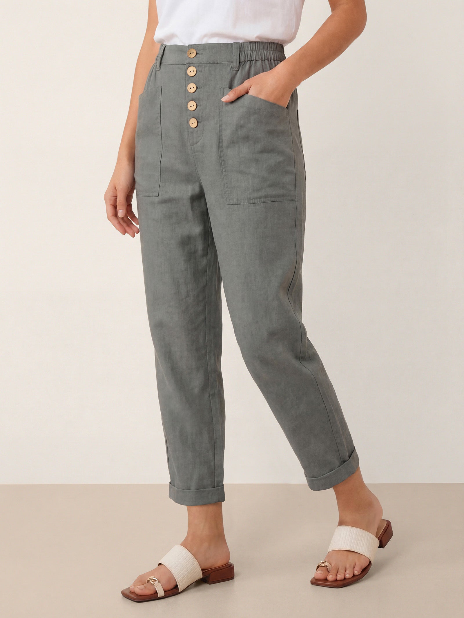 Linen Simple Button Fly Trousers HEIDI