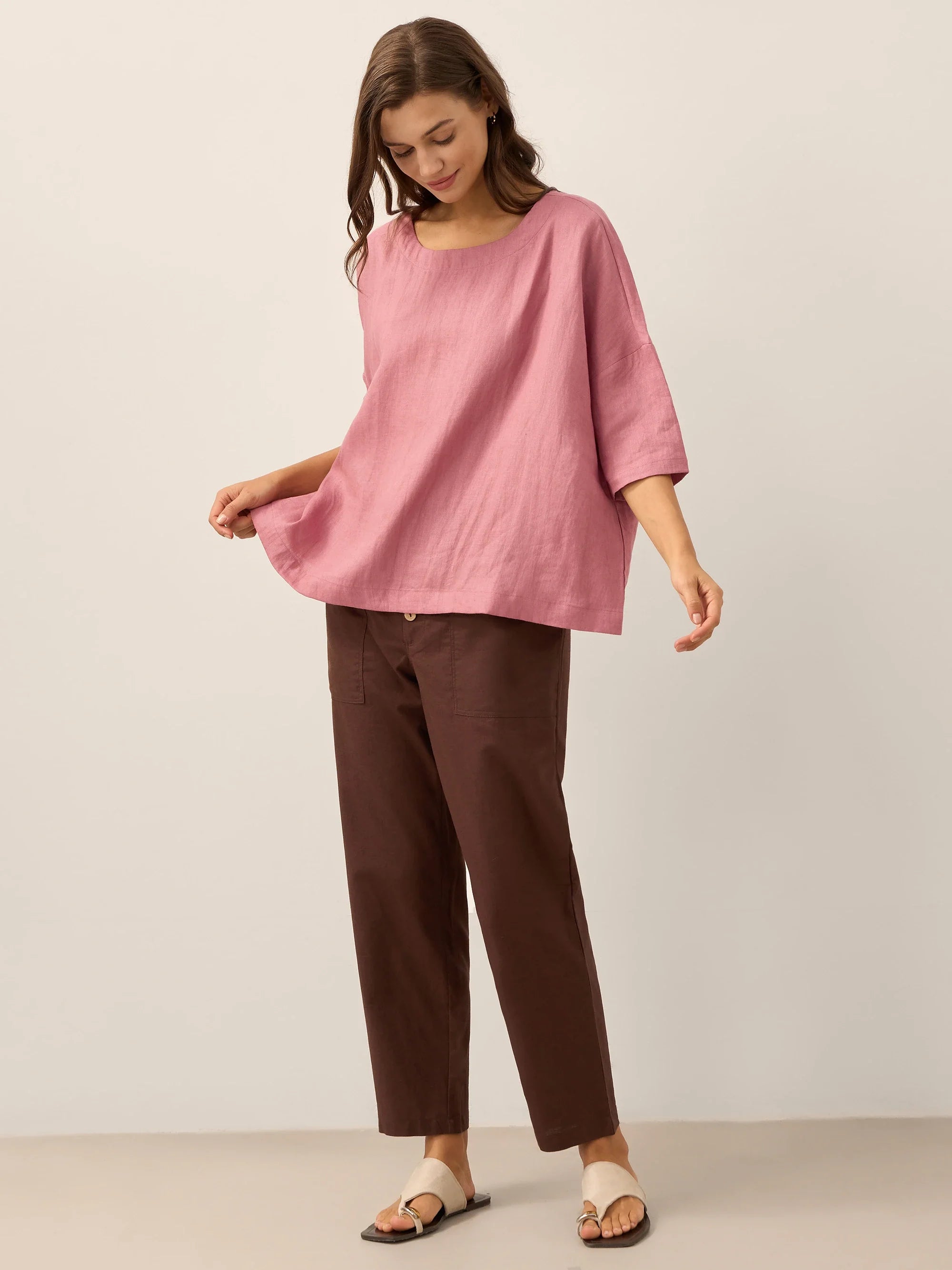 Linen Simple Button Fly Trousers HEIDI