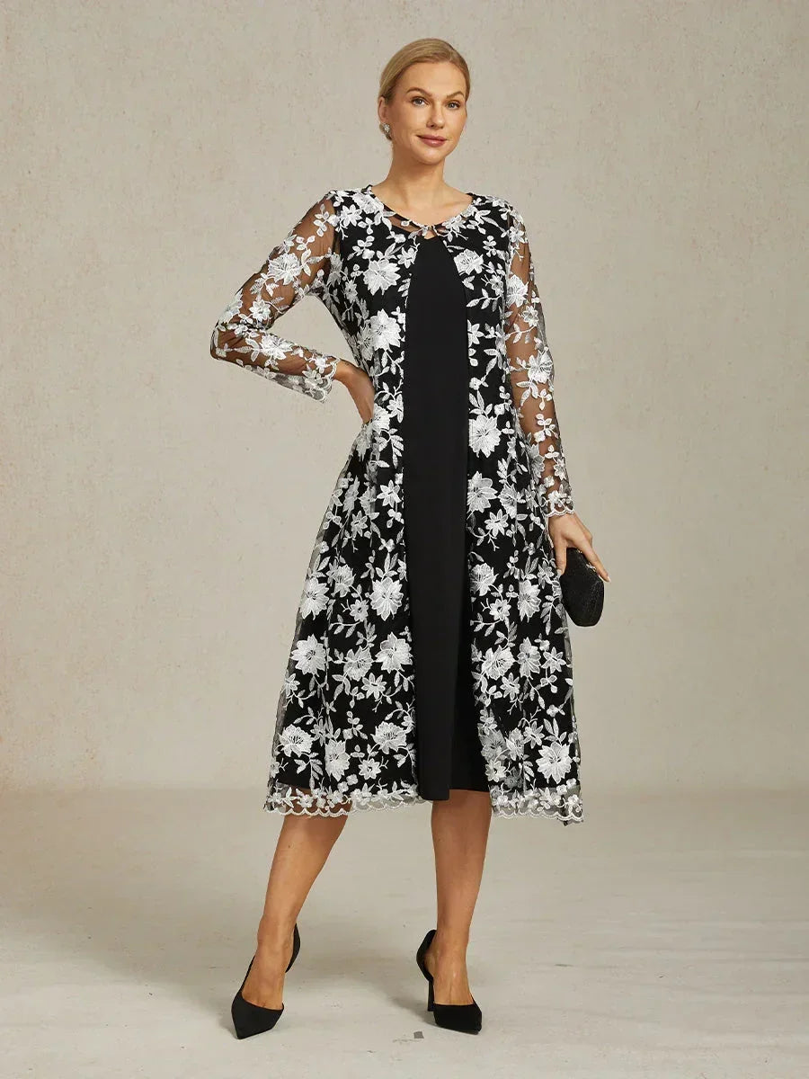Mesh Lace Embroidered Floral Dress Set