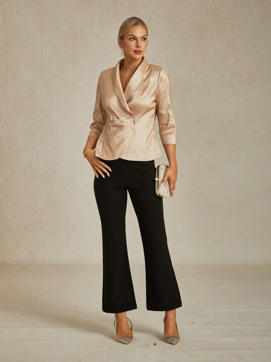 Stretch Taffeta Blouse with Decorative Side Closure