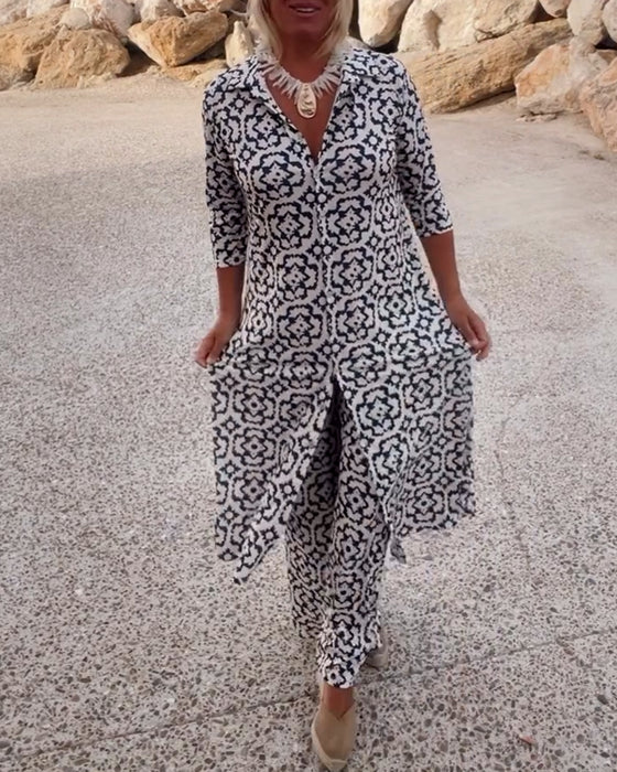 Laura | Button-Front Printed Set