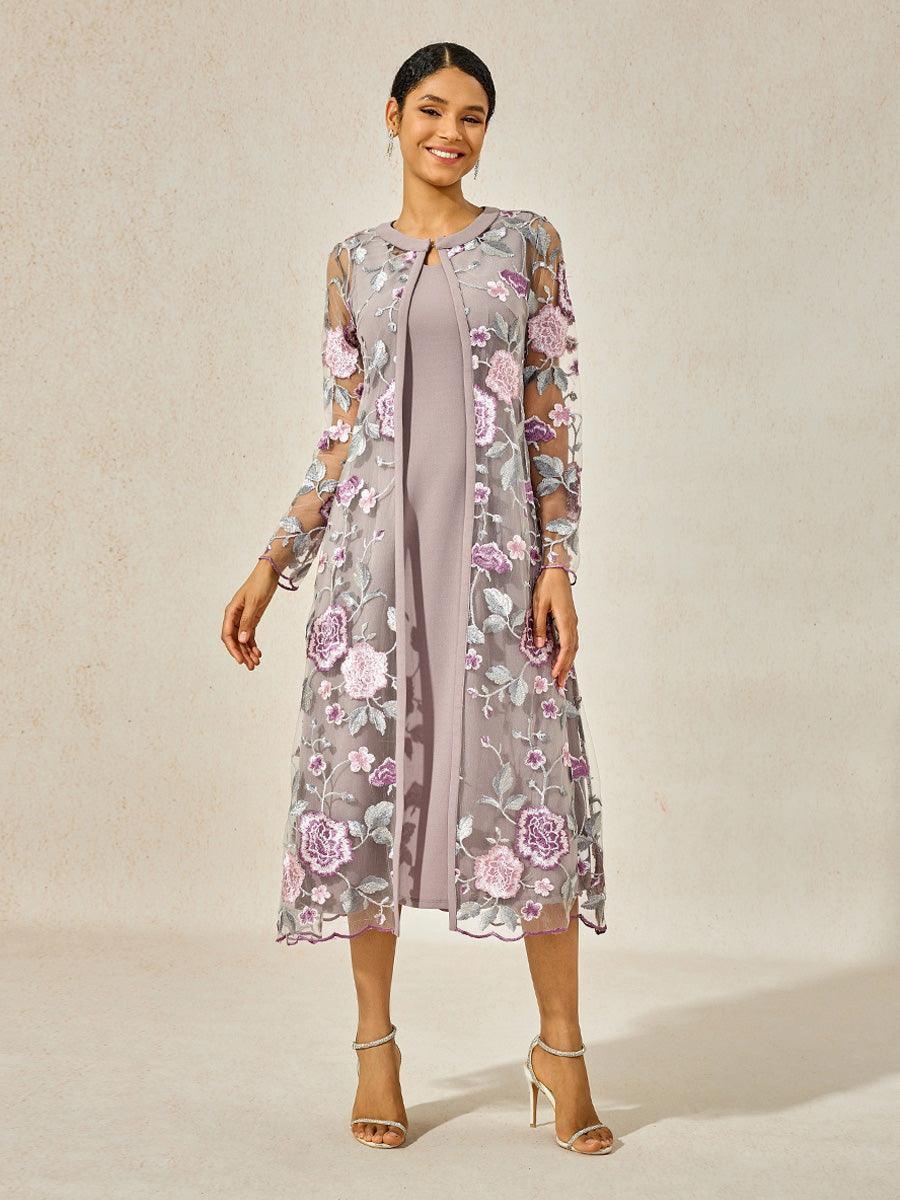 Mesh Lace Embroidered Floral Dress Set