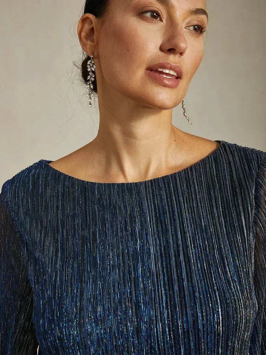Metallic Geplooide Chiffon Asymmetrische Gelaagde Blouse