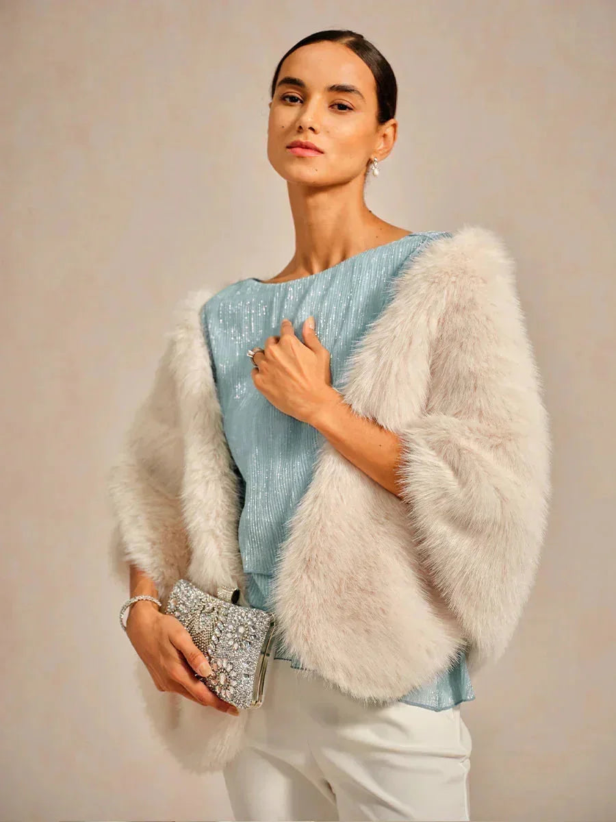 Metallic Geplooide Chiffon Asymmetrische Gelaagde Blouse