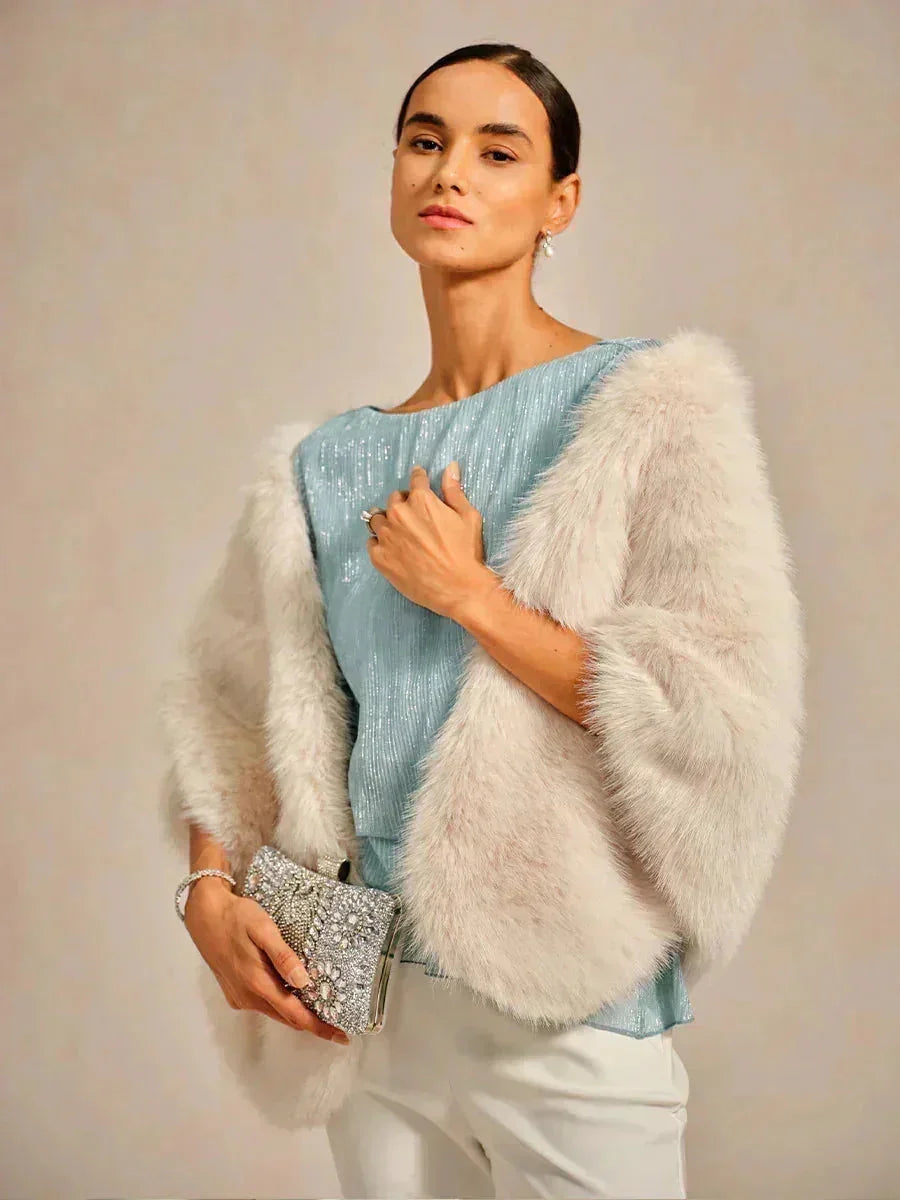Metallic Geplooide Chiffon Asymmetrische Gelaagde Blouse